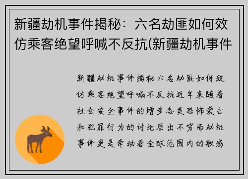 新疆劫机事件揭秘：六名劫匪如何效仿乘客绝望呼喊不反抗(新疆劫机事件中受表彰)
